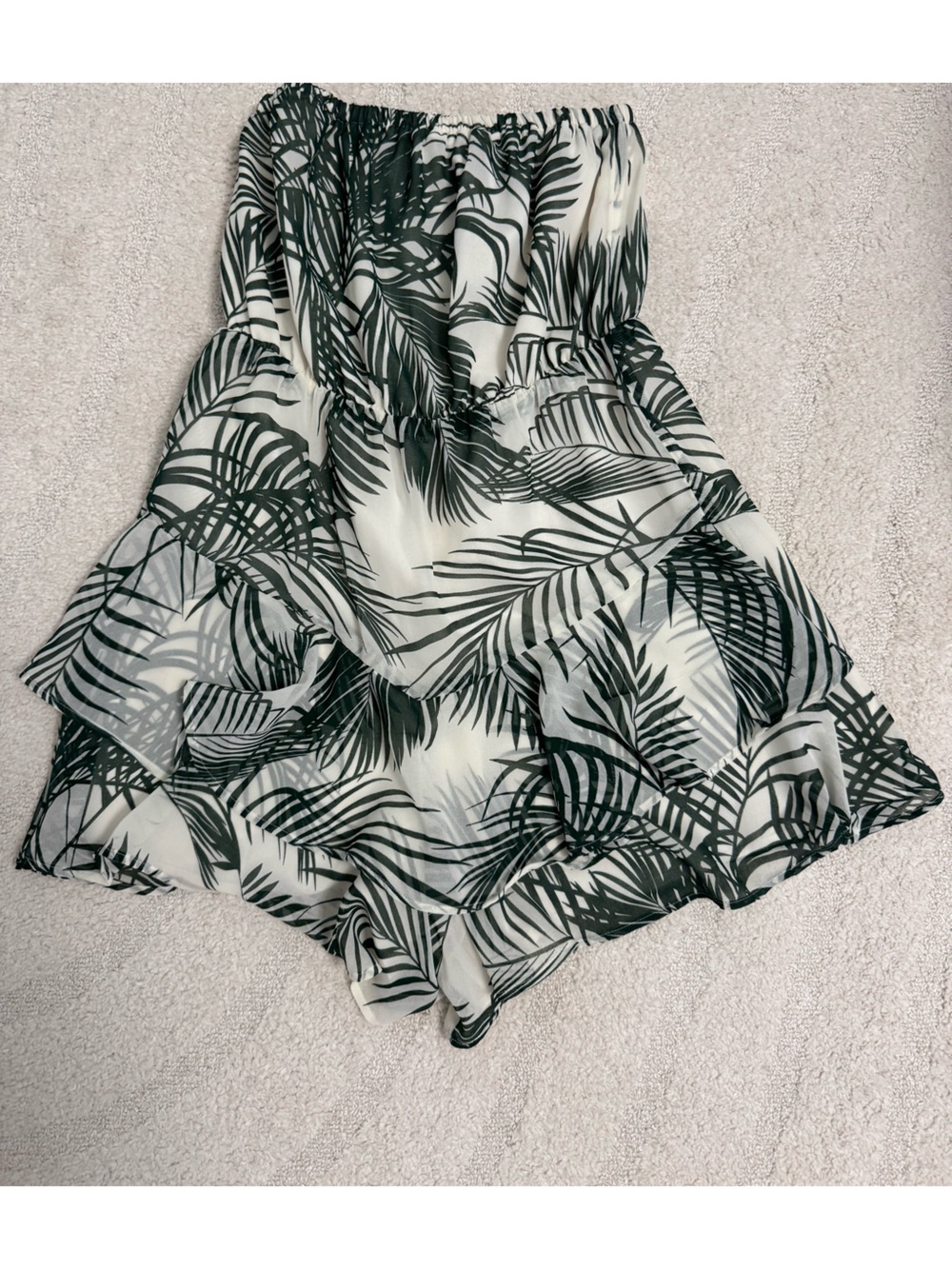 Strapless Palm-Print romper - Green on Cream
